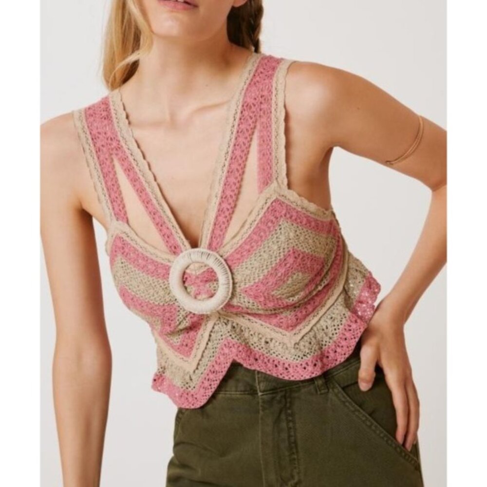 Anthropologie NWT Pink & Rose Crochet Cotton Doily Top Size M Retro Cottagecore